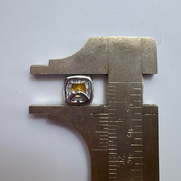 VTG Sterling Silver 925 Lemon Yellow Quartz CZ Halo Stud Earrings Size 8x8 mm - Picture 11 of 13